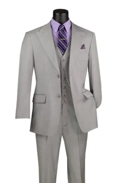 Light Gray Regular Fit 3 Piece Suit with Vest and Adjustable Waistband Pants