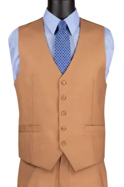 Light Amber Regular Fit 3 Piece Suit with Vest and Adjustable Waistband Pants