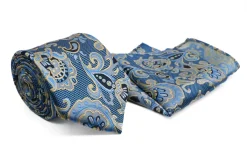 Light Blue Paisley Dotted Design Men's Tie and Pocket Square Set