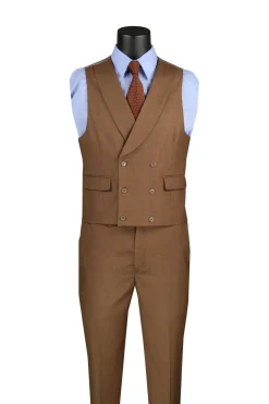 Light Brown Modern Fit 3 Piece Suit with Vest and Adjustable Waistband Pants