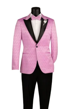Lilac Textured Jacquard Peak Lapel Tuxedo Blazer