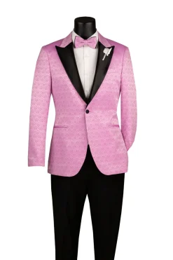 Lilac Textured Jacquard Peak Lapel Tuxedo Blazer