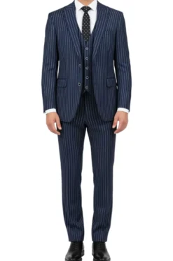 (Limited Sizes) Regular Fit Blue 3 Piece Pinstripe Suit