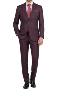 (Limited Sizes) Slim Fit Burgundy 2 Piece Glen Plaid Suit