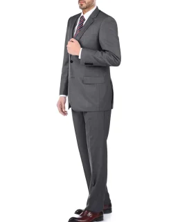 (Limited Sizes) Gray 100% Virgin Wool Regular Fit Pick Stitch 2 Piece Suit