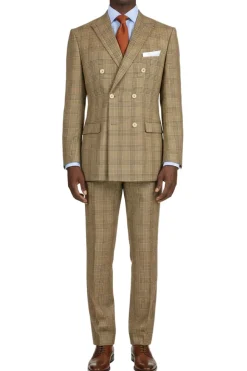 (Limited Sizes) Regular Fit Mocha Glen Plaid Double Breasted 2-Piece Suit