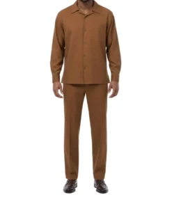 Long Sleeve Walking Suit 2 Piece Set with Flexible Waist Pants in Taupe