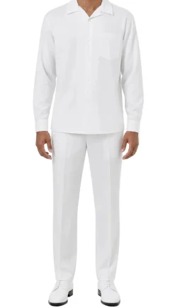 Long Sleeve Walking Suit 2 Piece Set with Flexible Waist Pants in White