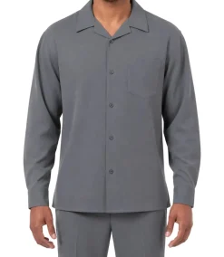 Long Sleeve Walking Suit 2 Piece Set with Flexible Waist Pants in Gray