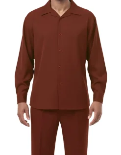 (L) 2-Piece Long Sleeve Walking Suit Set - Maroon