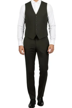 (40L) 3 Piece Regular Fit Glen Plaid Olive Suit