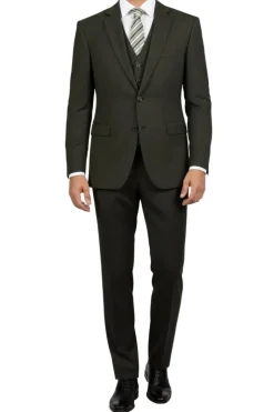 (40L) 3 Piece Regular Fit Glen Plaid Olive Suit