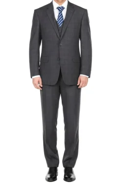 (42L) 3 Piece Suit 2 Buttons Gray Glen Plaid Regular Fit