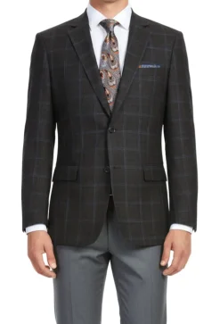 (42L) Regular Fit Wool & Linen Brown Plaid Blazer