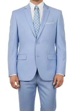 (38L, 42S, 50R) Light Blue Slim Fit Men's 2 Piece Business Suit 2 Button