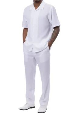 (M) Men's 2 Piece Short Sleeve White Walking Suit