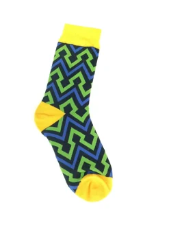 Madison Collection - Blue Green Geometric Pattern Men's Crew Socks