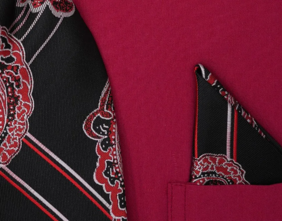 Magenta French Cuff Dress Shirt Set with Tie and Handkerchief