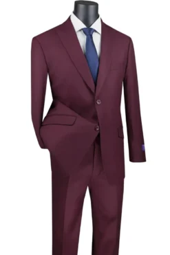 Maroon Modern Fit 2 Piece Suit Textured Solid with Peak Lapel