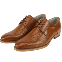 Mason Collection - Tan Alligator Texture Oxford Dress Shoes