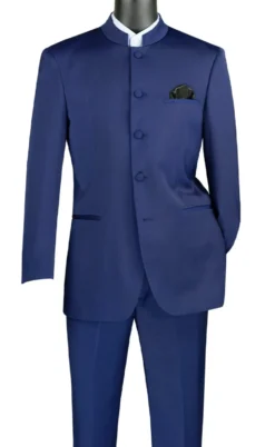 Master Collection - Regular Fit Men's 2 Piece Banded Collar Tuxedo Navy