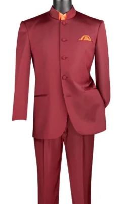 Master Collection - Regular Fit Men's 2 Piece Banded Collar Tuxedo Burgundy