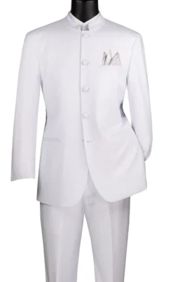 Master Collection - Regular Fit Men's 2 Piece Banded Collar Tuxedo White