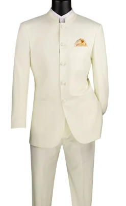 Master Collection - Regular Fit Men's 2 Piece Banded Collar Tuxedo Ivory