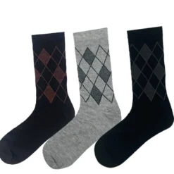 Men's 3 Pack Check Diamond Pattern Crew Socks - Black/Gray