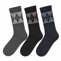 Men's 3 Pack Classic Argyle Stripe Crew Socks - Black/Navy/Gray
