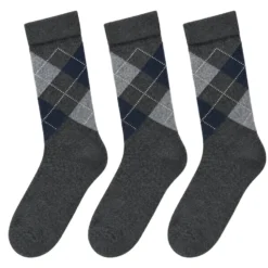 Men's 3 Pack Classic Diamond Pattern Crew Socks - Charcoal