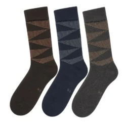 Men's 3 Pack Triangle Pattern Crew Socks - Navy/Brown/Gray