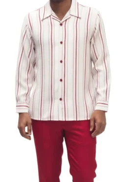 Men’s 2 Piece Red Vertical Stripe Pattern Long Sleeve Walking Suit