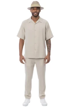 Men's 2 Piece Short Sleeve Beige Walking Suit