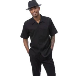 Men's 2 Piece Short Sleeve Black Walking Suit