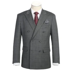 Men's 2 Piece Slim Fit Gray Check Double Breasted Suit