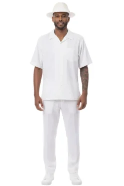 Men's 2 Piece Walking Suit Summer Short Sleeves in Cream