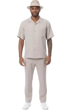 Men's 2 Piece Walking Suit Summer Short Sleeves in Khaki
