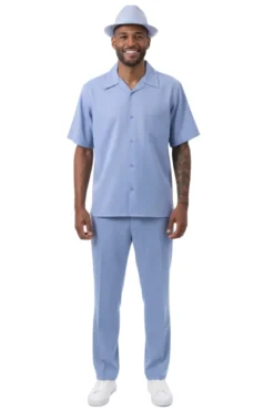 Men's 2 Piece Walking Suit Summer Short Sleeves in Carolina Blue