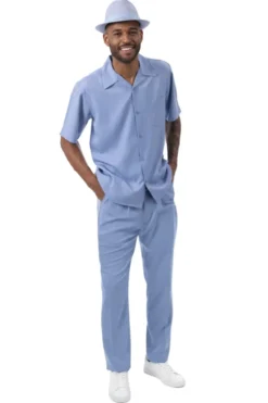 Men's 2 Piece Walking Suit Summer Short Sleeves in Carolina Blue