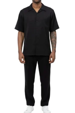 Men's 2 Piece Walking Suit Summer Short Sleeves in Black