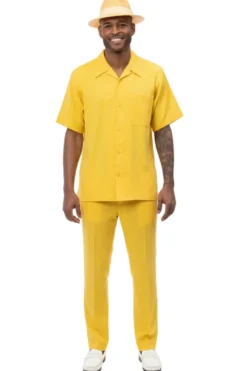 Men's 2 Piece Walking Suit Summer Short Sleeves in Gold