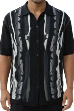 Men's Black Geometric Pattern 2 Piece Walking Suit Set