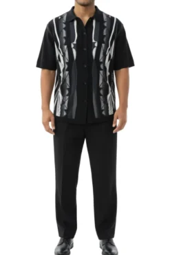 Men's Black Geometric Pattern 2 Piece Walking Suit Set