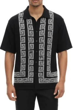 Men's Black Meander Pattern 2 Piece Walking Suit Set