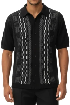 Men's Black Vertical Textured 2 Piece Walking Suit Set