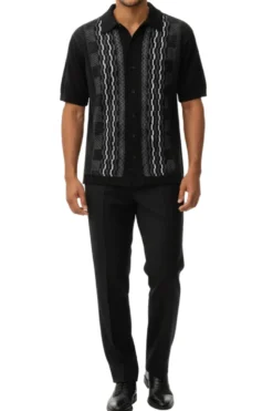 Men's Black Vertical Textured 2 Piece Walking Suit Set