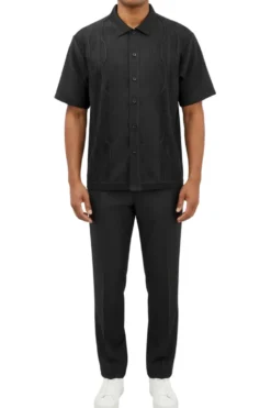 Men's Black Wavy Geometric Pattern 2 Piece Walking Suit Set