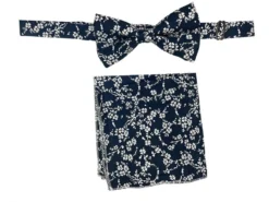 Men's Bow Tie and Hanky Accessory Set in Navy Floral
