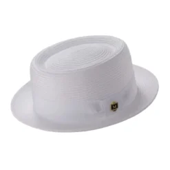 Men's Braided Hat Pork Pie Style in White
